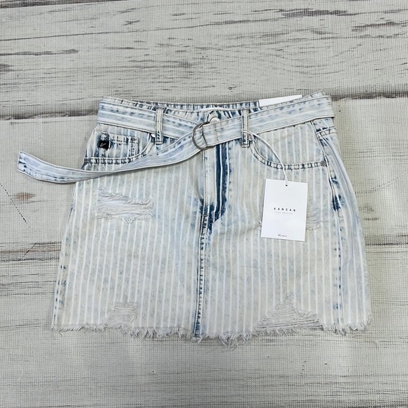 KanCan NWT Jean Skirt Estilo Striped Mini Skirt Denim Blue White Size Small S - Picture 3 of 13